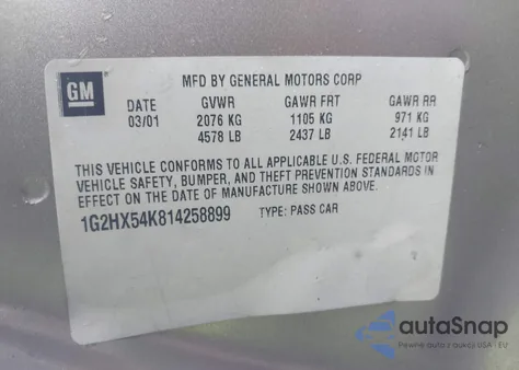 2001 Pontiac Bonneville Se from USA, damaged, VIN 1G2HX54K814258899